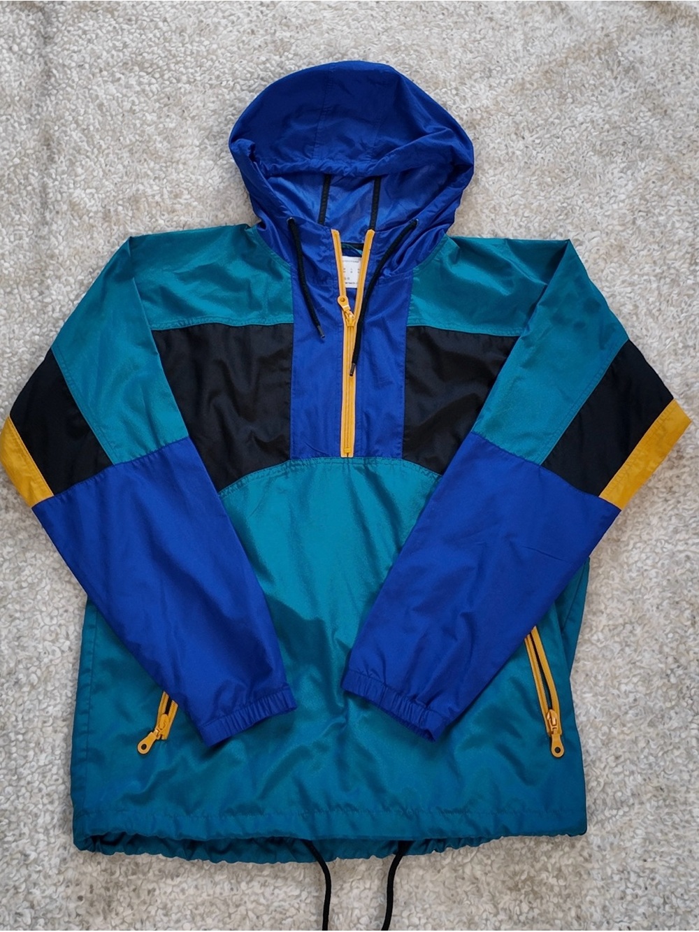 Urban Outfitters Teal, Royal Blue & Black Colorblock Windbreaker